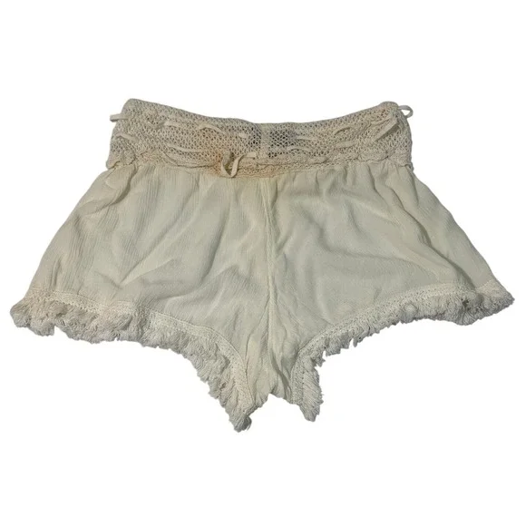 Spoon Crochet Lace Trim Gauze‎ Shorts Cream Boho Festival Size L - Picture 2 of 5